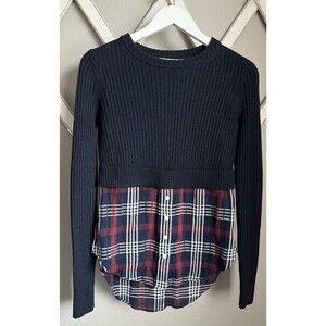 Veronica Beard Garrett Women's S Merino Wool Sweater Layered Top Plaid